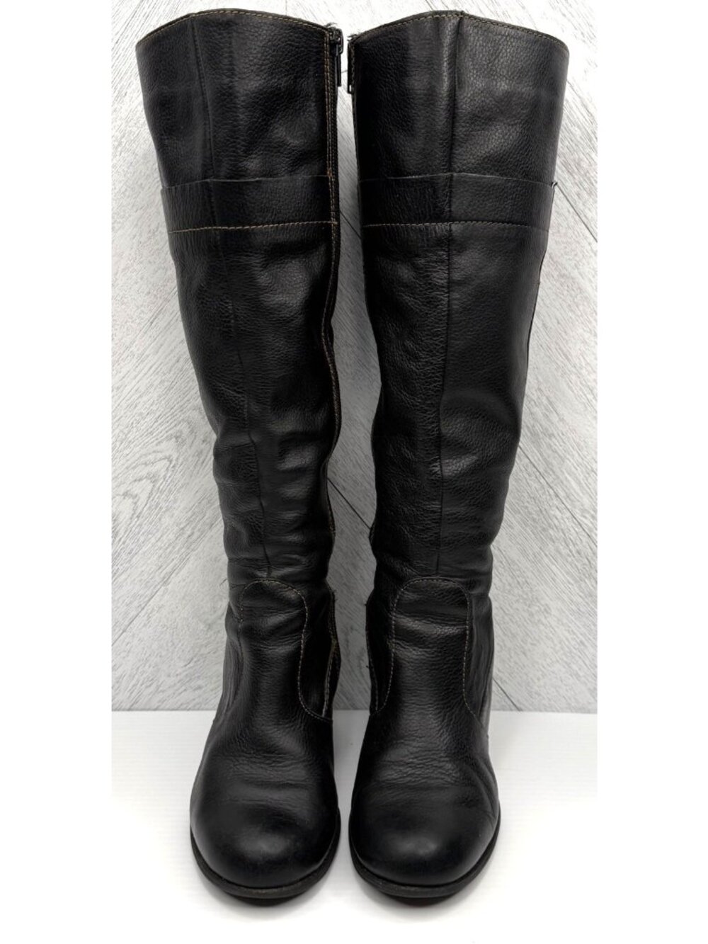 b.o.c. Knee High Boots Womens 6 Black Leather Comfort Side Zip Block Heel Y2K - Picture 2 of 15